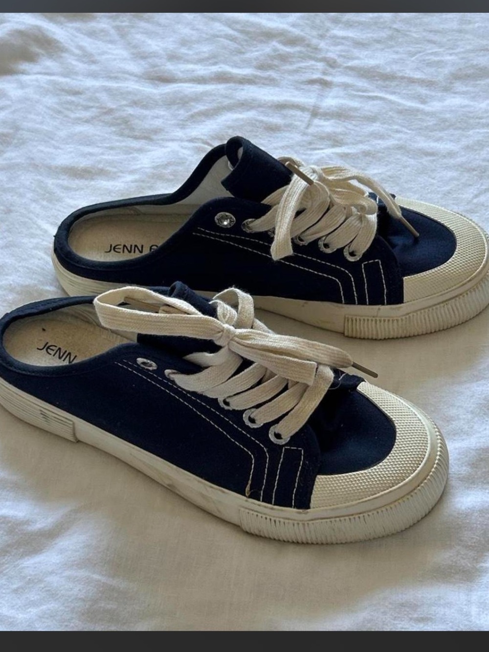 Navy Canvas Slip-On Sneakers with Cream Laces